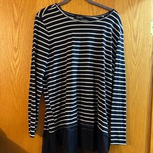 Large Papillon navy and white striped top with navy chiffon bottom